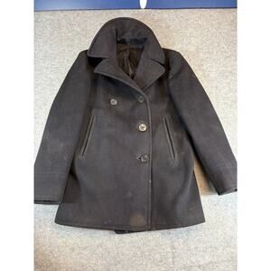 Vintage Naval Wool Pea Coat Mens 33 Black Double Breasted Military Outerwear